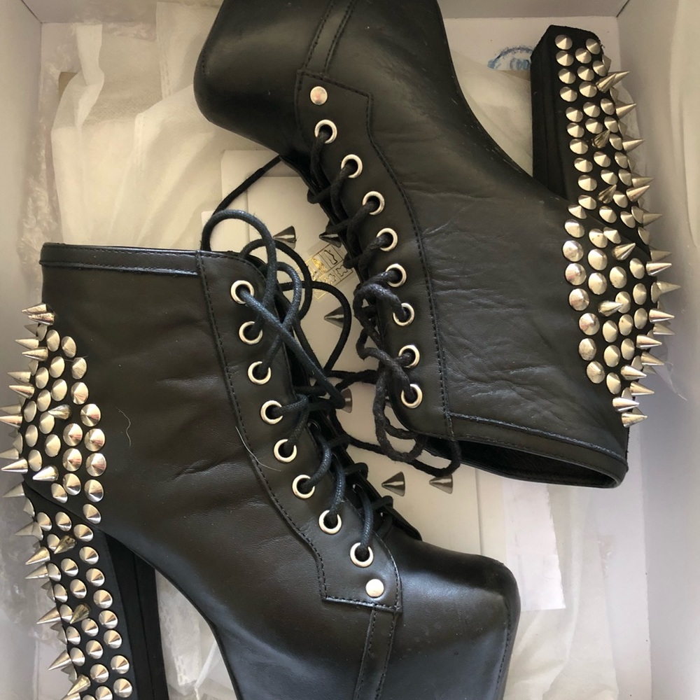 Jeffrey Campbell spiked Lita lace up black boots